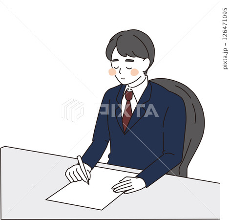 デスクで書類作成をする真剣なビジネスマンのイラスト 126471095