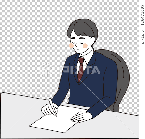 デスクで書類作成をする真剣なビジネスマンのイラスト 126471095