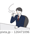 デスクでコーヒーを飲むビジネスマンのイラスト 126471096