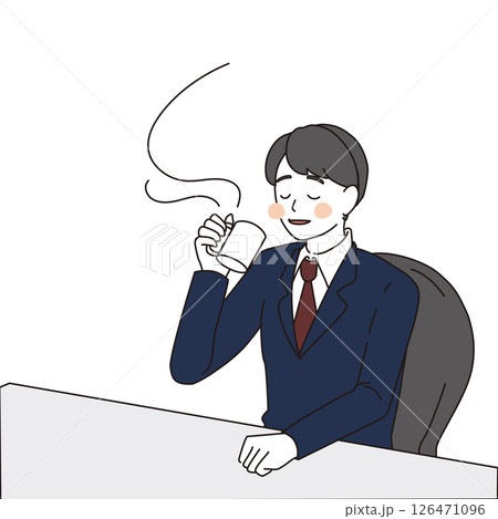 デスクでコーヒーを飲むビジネスマンのイラスト 126471096