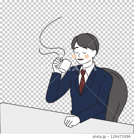 デスクでコーヒーを飲むビジネスマンのイラスト 126471096