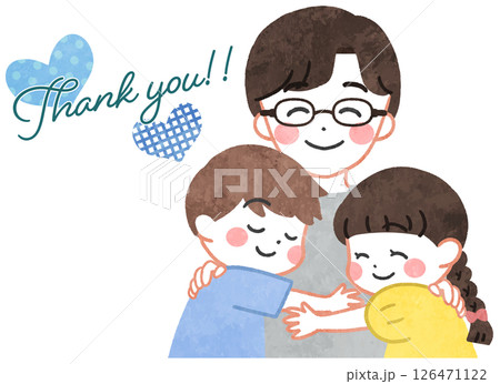 笑顔で子供を抱きしめる父親のイラスト 笑顔で子供を抱きしめる父親のイラスト 126471122