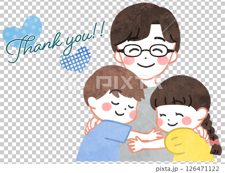 笑顔で子供を抱きしめる父親のイラスト 笑顔で子供を抱きしめる父親のイラスト 126471122