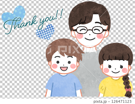 Illustration of cute parents and children standing side by side smiling Illustration of cute parents and children standing side by side smiling 126471123