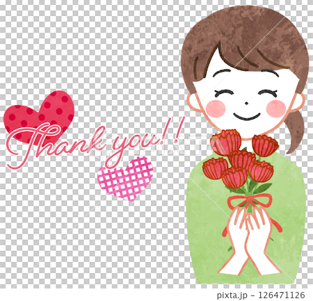 Illustration of a smiling woman holding a bouquet of flowers Mother's Day Birthday 126471126