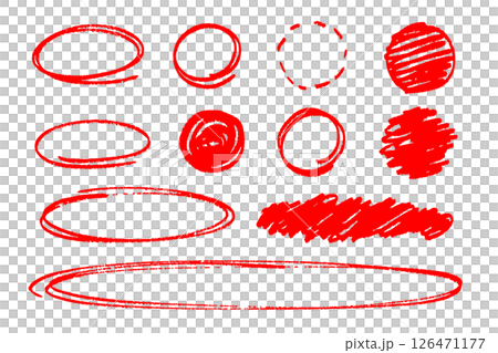 A set of red hand-drawn circle and ellipse border and fill brush materials 126471177