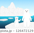 水彩画風　北極のしろくま親子 126472129
