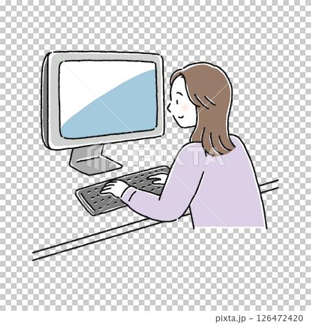 Woman operating a personal computer Woman operating a personal computer 126472420