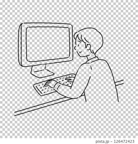 Man operating a computer Line drawing 126472423