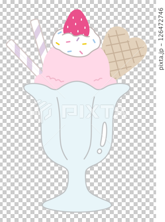 かわいいアイスクリームパフェのベクターイラスト。苺、ホイップ、デザート 126472746