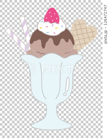 Vector illustration of a cute ice cream parfait. Strawberry, whipped, dessert, chocolate 126472747