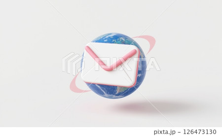 Global email concept with a floating envelope and planet. 126473130