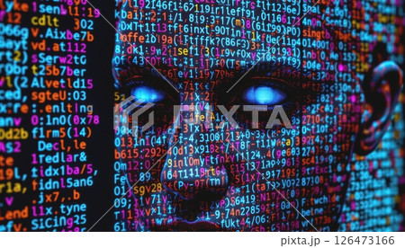 Digital face made of code, representing AI and technology concepts. 126473166