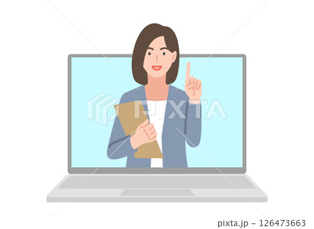 ポイントポーズの女性 ノートPC ポイントポーズの女性 ノートPC 126473663