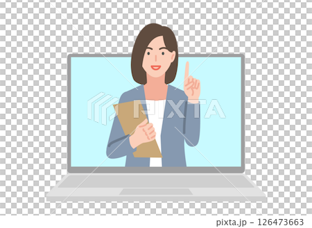 拿著筆記型電腦擺出點姿勢的女人 126473663