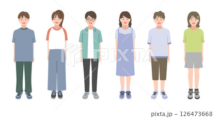 カジュアルな服装の学生の男女　ベタ 126473668