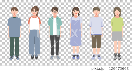 カジュアルな服装の学生の男女　ベタ 126473668