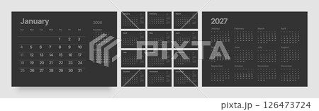 Monthly calendar layout for 2026. Planner diary. Monthly calendar layout for 2026. Planner diary. 126473724