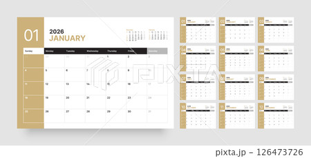 Monthly calendar layout for 2026. Planner diary. 126473726