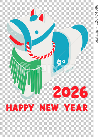 2026 Year of the Horse New Year's card template Horse mascot illustration 126474096