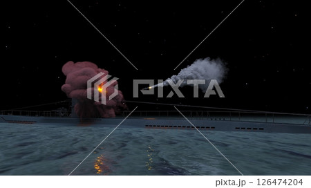 ミサイル攻撃される潜水艦 126474204