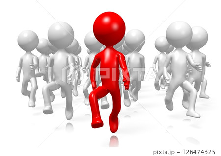 Many cartoon characters running - leader concept 126474325