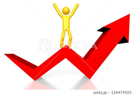 Cartoon character and upwards arrow Cartoon character and upwards arrow 126474505