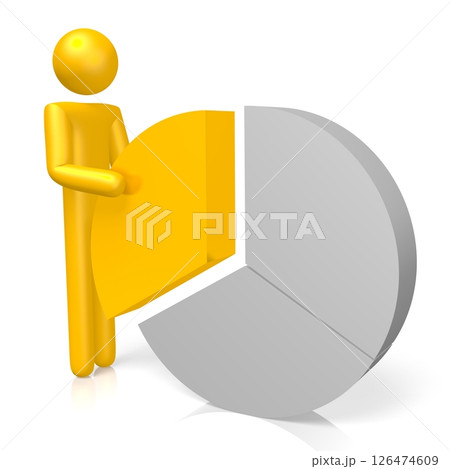 Cartoon character holding pie chart 126474609
