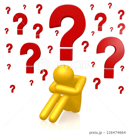 Cartoon character and question mark signs 126474664
