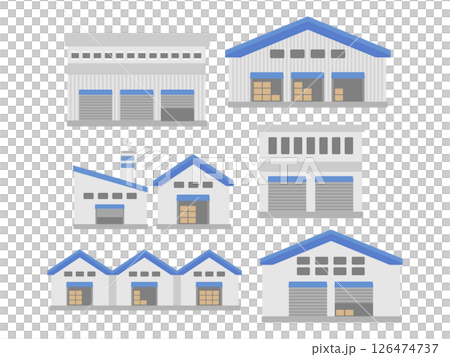 工場  倉庫  建物  イラストセット 126474737