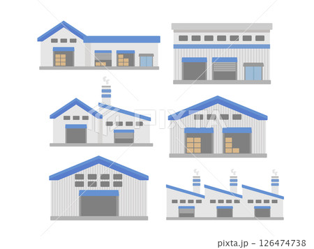 工場  倉庫  建物  イラストセット 126474738