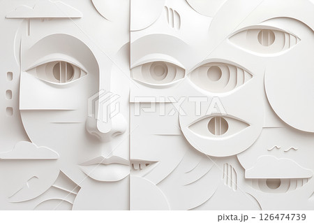 白いペーパークラフトの美しい眼差しの世界-1 126474739