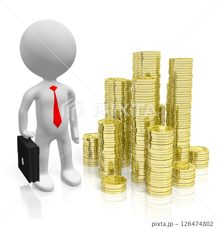 Cartoon character and golden coins Cartoon character and golden coins 126474802