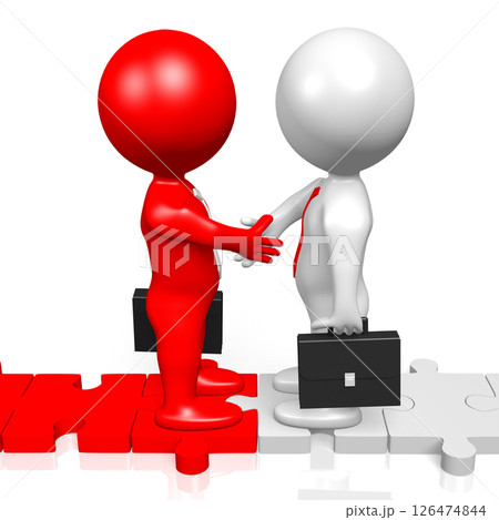 Cartoon characters shaking hands - agreement concept Cartoon characters shaking hands - agreement concept 126474844