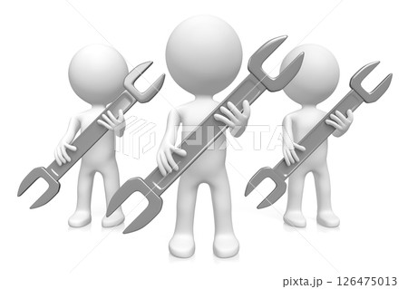 Cartoon characters holding wrenches 126475013