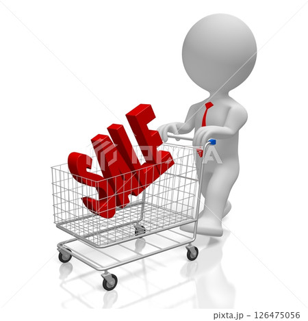 Cartoon character and sale word inside shopping cart Cartoon character and sale word inside shopping cart 126475056