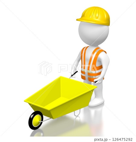 Cartoon workman with a wheelbarrow 126475292