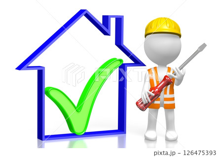 Cartoon workman and house shape Cartoon workman and house shape 126475393