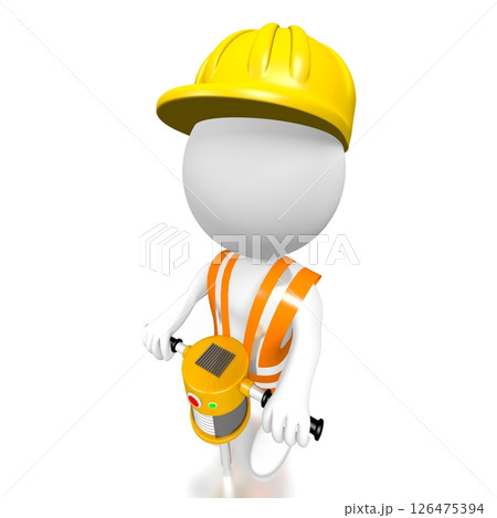 Cartoon workman with pneumatic drill 126475394
