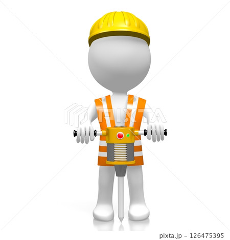 Cartoon workman with pneumatic drill Cartoon workman with pneumatic drill 126475395