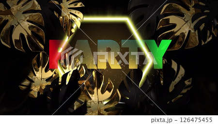Image of party text in shape and leaves on black background Image of party text in shape and leaves on black background 126475455