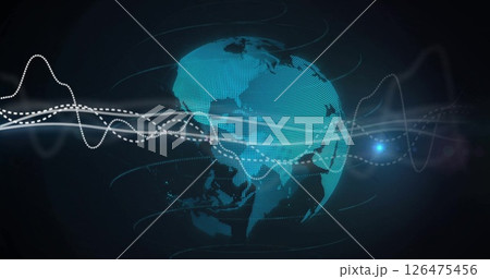 Image of spinning globe over diagram on black background Image of spinning globe over diagram on black background 126475456