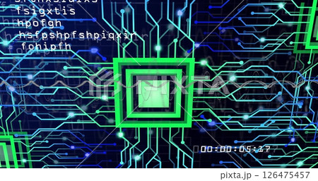 Image of colourful connections over data processing and processor Image of colourful connections over data processing and processor 126475457