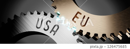 USA, EU - gears concept - 3D illustration USA, EU - gears concept - 3D illustration 126475685