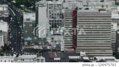 Image of financial data processing over cityscape 126475783