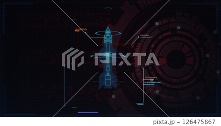 Image of scope scanning and data processing over spaceship model Image of scope scanning and data processing over spaceship model 126475867