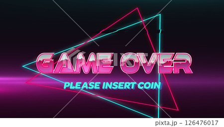 Image of game over text over neon pattern background 126476017