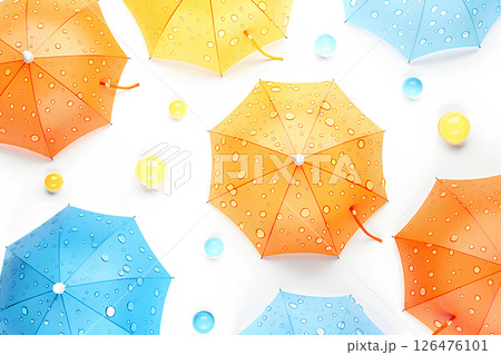 カラフルな可愛い傘と水滴(3D)-2 カラフルな可愛い傘と水滴(3D)-2 126476101