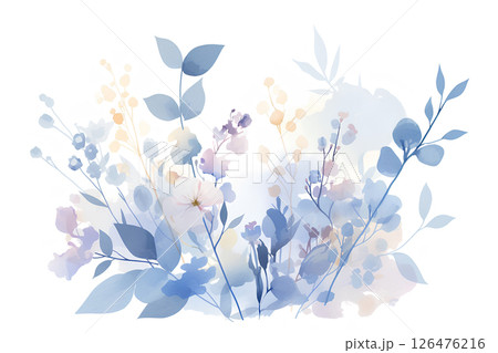植物の透明な水彩画スタイル、柔らかな葉と花 126476216