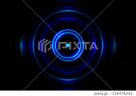 Sound waves oscillating blue light with circle spin abstract background 126476242